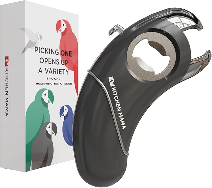 Kitchen Mama Epic One Multifunction Opener: Magnetic Bottle Opener, Beer Soda Opener, Effortless Jar Lid Opener for Seniors Elderly with weak Hand and Arthritis, Essential Kitchen Gadget (Metal Gray)