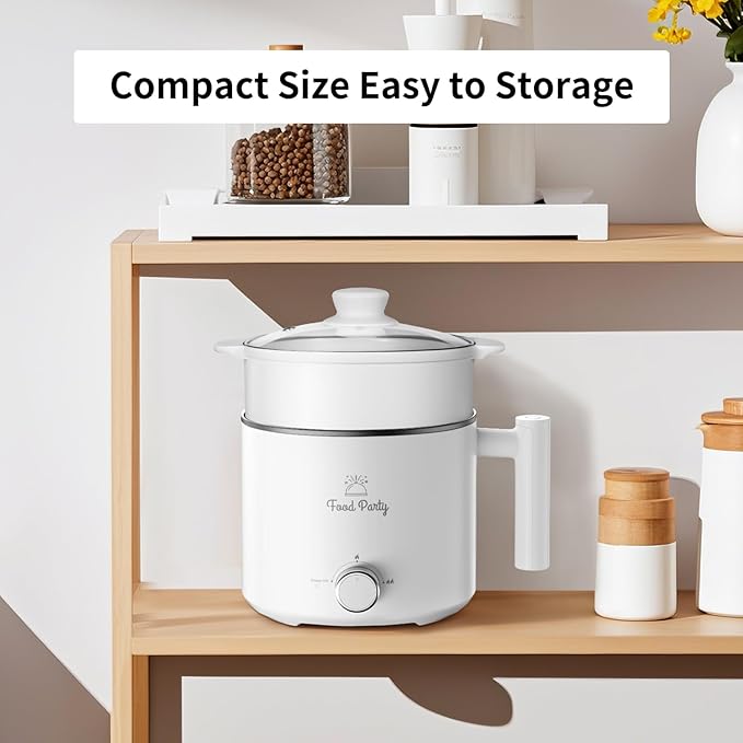 Food Party Hot Pot Electric Pot for Cooking Ramen Cooker 1.8L College Dorm Room Essentials Mini Hotpot Shabu Shabu Pot 110V Noodle Cooker Non Stick