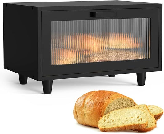 Bread Box for Kitchen Countertop Farmhouse Bread Holder Bread Storage Wooden Bread Container Black