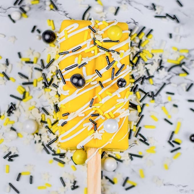 Bumble Bee Sprinkles for Cake Decorating and Baking Cookies, Cupcakes - Edible Batman Sprinkles and Bee Cake Decorations in Yellow Black White Jimmies, Nonpareils, Sugar Crystal, and Pearl Sprinkles