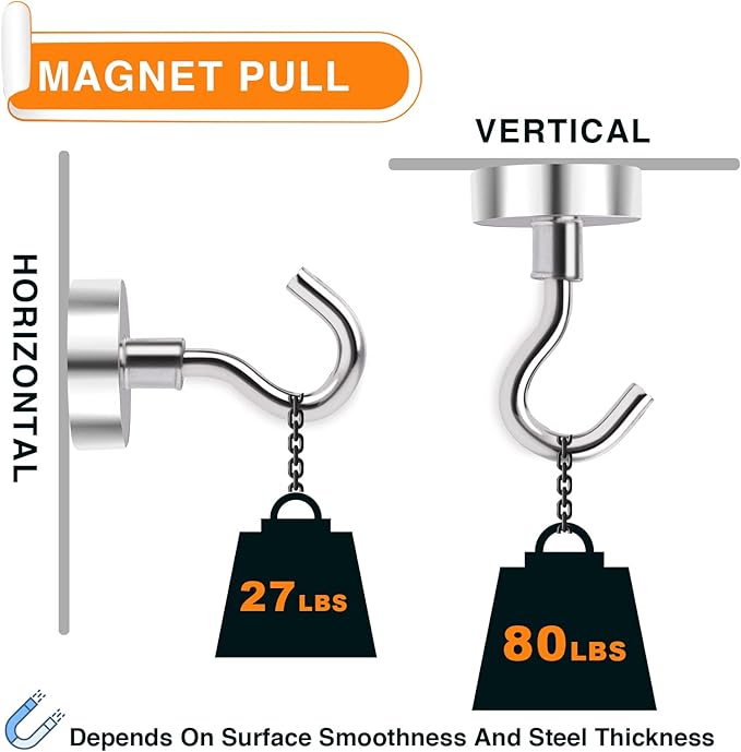MIKEDE Magnetic Hooks, 80 Lbs Heavy Duty Earth Magnets with Hooks for Cruise Cabin, 10 Pcs Strong Locker Magnetic Hooks for Hanging, Metal Magnetic Hanger for Classroom, Grill, Fridge, Kitchen