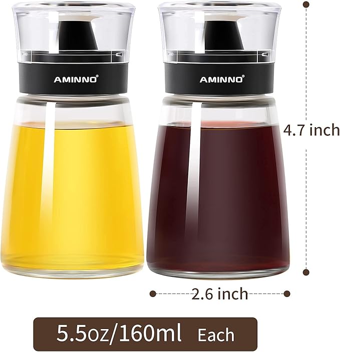 5.5oz Oil and Vinegar Cruets 2 Pack, Glass Oil Dispenser Bottles for Cooking, Leakproof and Drip Free Spouts
