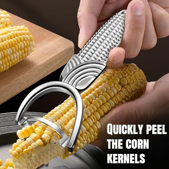 Corn Prep Peeler with sharp stainless steel blade, corn shaped non-slip handle made of aluminum alloy material, comfortable grip and light weight