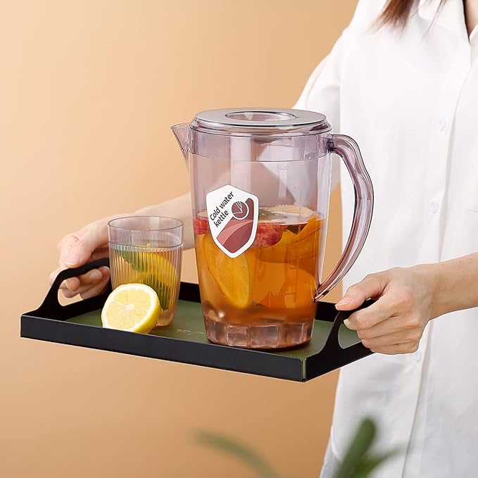 HOMQUEN Plastic Pitcher, 60 Oz/1.8L Water Carafe with Lid, Iced Tea Pitcher, Jar Pitcher, Jug with Handle for Tea, Juices, Milk, Cold or Hot Beverages (1 Pack/Gray)