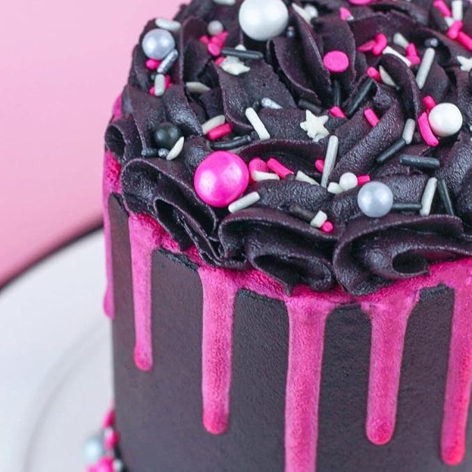 Black Pink Sprinkles for Cake Decorating, Baking - Fancy Minnie Mouse Sprinkles for Cupcake Decorating - Edible Minnie Mouse Cake Decorations in Pink and Black Princess with Jimmies, Pearls