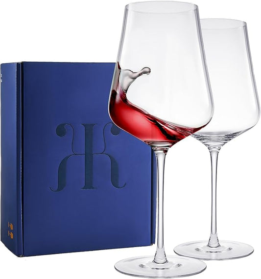 Universal All Purpose Modern Thin Crystal Wine Glasses, Worlds Lightest Wine Glass (88 Grams) Tall Long StemDurable & Resistant | 2 Set Glassware | Handblown & Lead-Free, Stemmed Unique Shape 18oz