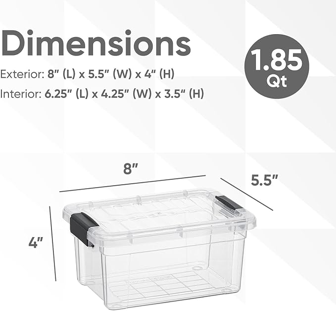 Superio Clear Storage Bins with Lids, Stackable Storage Box with Latches and Handles, Extra Small, 2 Pack 1.75 Quart