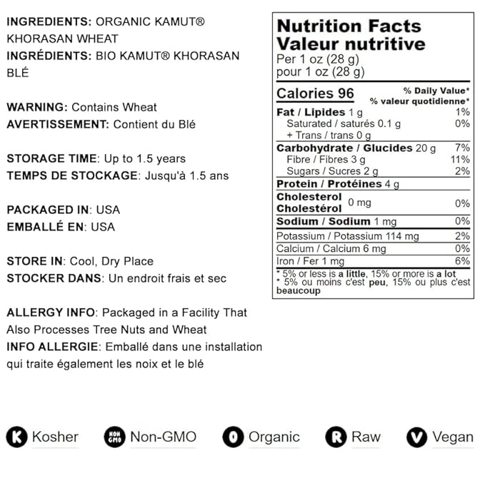 Food to Live Organic KAMUT Khorasan Wheat Flour, 1 Pound – Stone Ground Powder, 100% Whole Grain Meal, Non-GMO, Kosher, Bulk