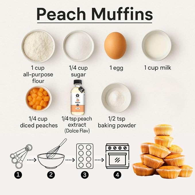 Dolce Flav Peach Extract (Oil-Soluble) 8 oz – Kosher, Sugar-Free, Concentrated Juicy Peach Flavoring for Baking, Chocolates & Desserts, Includes Measured Dropper