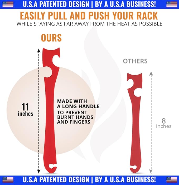 Silicone Oven Rack Push Pull Tool with Longer Handle, Shelf Puller for Air Fryer Toaster Ovens and Kitchen Oven, Stick with Hook Tool for Small Kitchen Appliances, Cool Kitchen Gadgets and Accessories