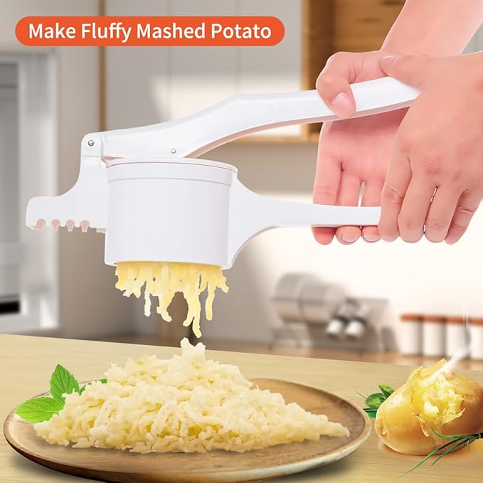 Potato Ricer and Masher with 3 Interchangeable Discs, Stainless Steel Discs, Large Capacity Potato Masher Kitchen Tool Labor-saving Handle Great for Baby Food and juices