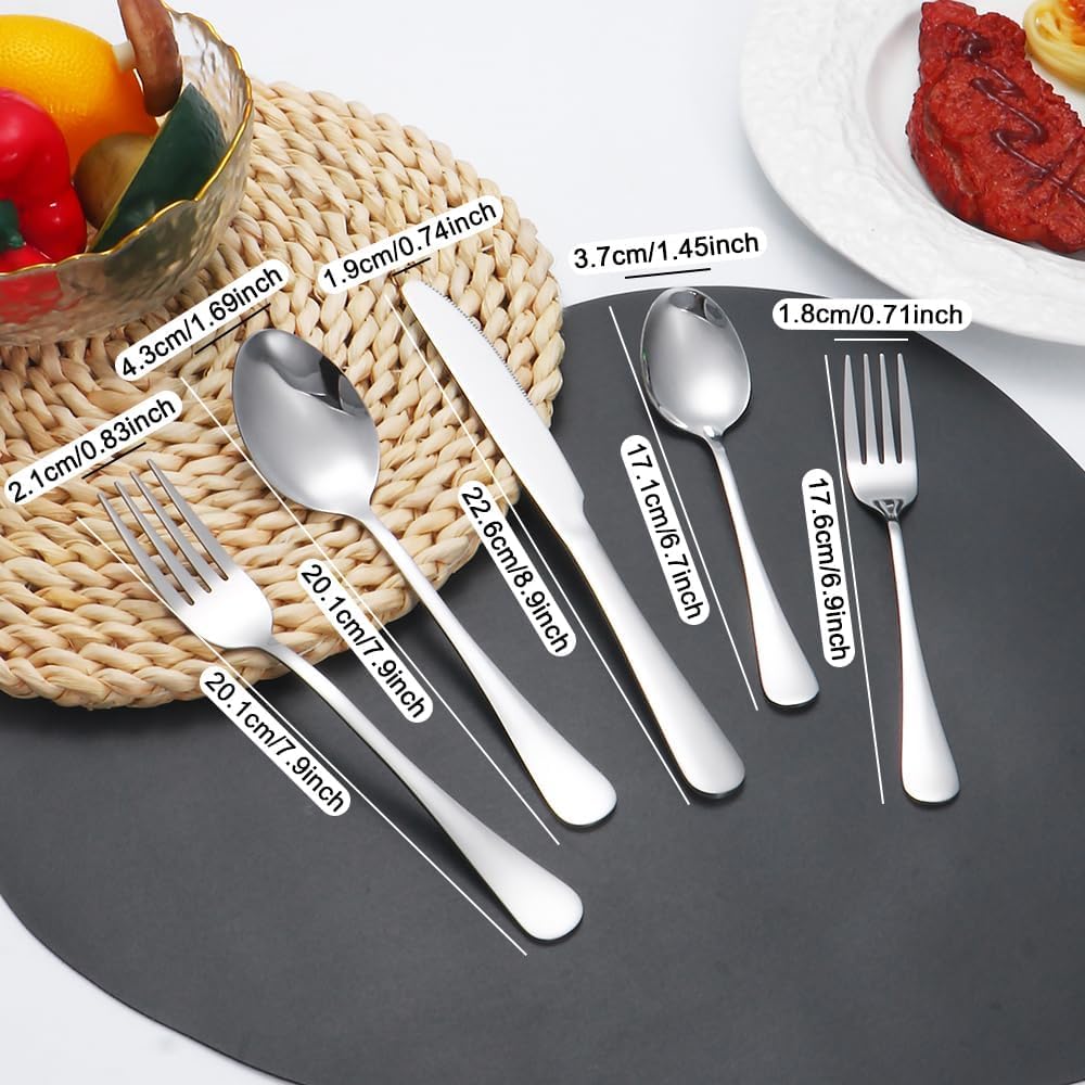 Silverware Set 60 Piece Stainless Steel Flatware Set Silverware Utensils for 12 People Includes Forks Knives Spoons & Salad Forks Dishwasher Safe Durable Tableware for Home Restaurant or Outdoor Use