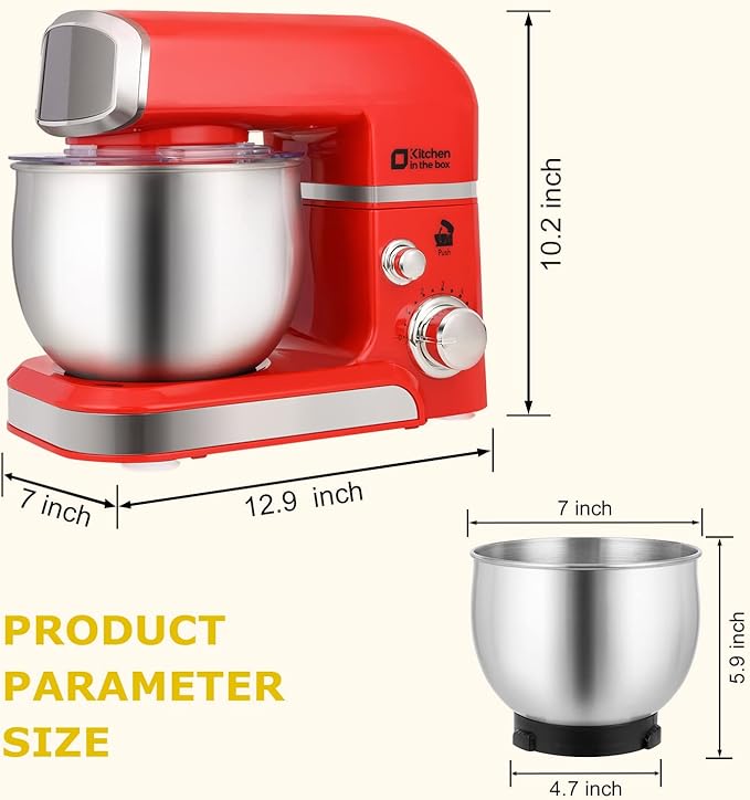 Stand Mixer, Kitchen in the box 3.2Qt Small Electric Food Mixer,6 Speeds Portable Lightweight Kitchen Mixer for Daily Use with Egg Whisk,Dough Hook,Flat Beater (Red)