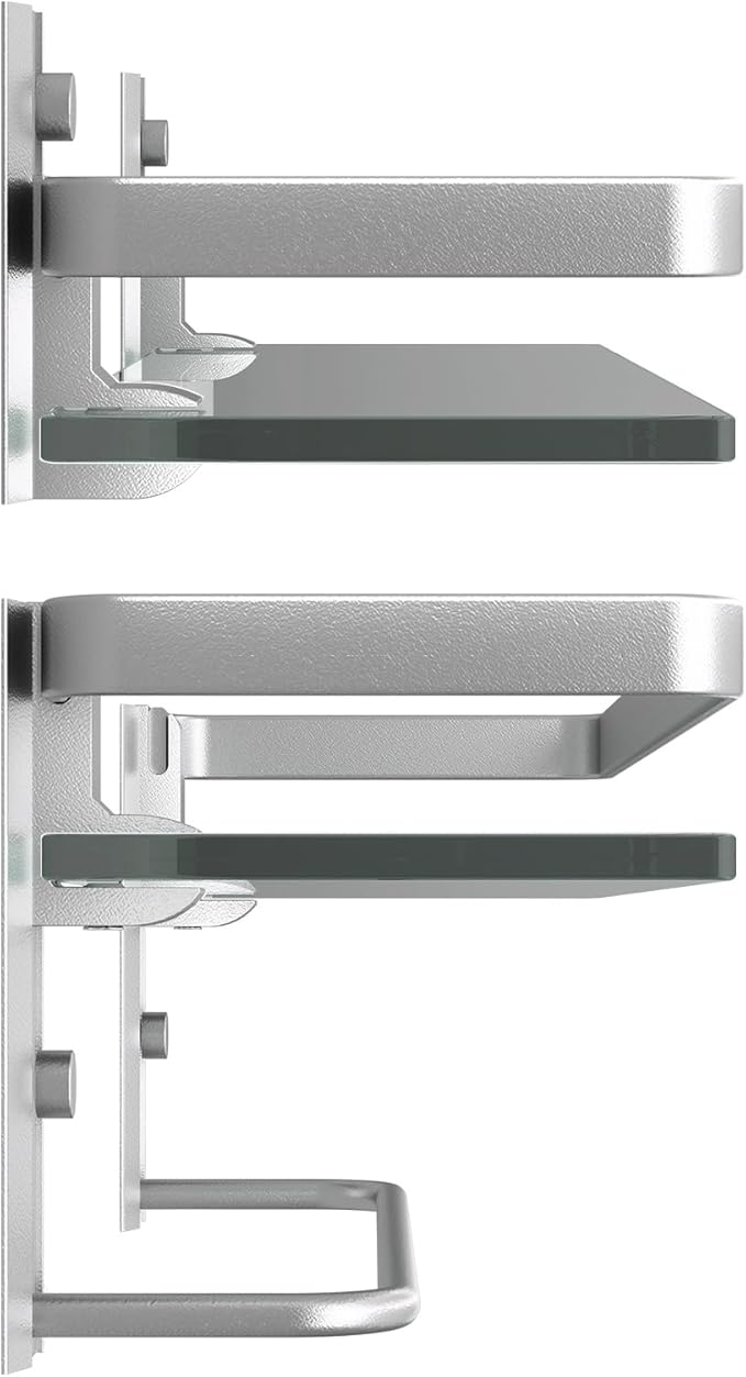 Danpoo Bathroom Shelves Wall Mounted, Clear Tempered Glass Shelf with Towel Bar, Hand Towel Holder(Matte Silver)