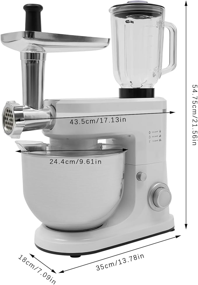 Stand Mixer, 3-in-1 Food Processor Multifunctional Electric Kitchen Mixer with 6 Accessories for Most Home Cooks, 6.34 Qt (White)
