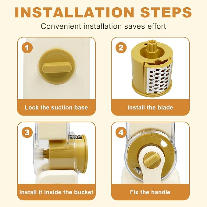 3 in 1 Cheese Grater, Rotary Cheese Grater with Handle for kitchen, Vegetable Slicer with 3 Replaceable Stainless Steel Blades,Peeler and Rubber Gloves (White)