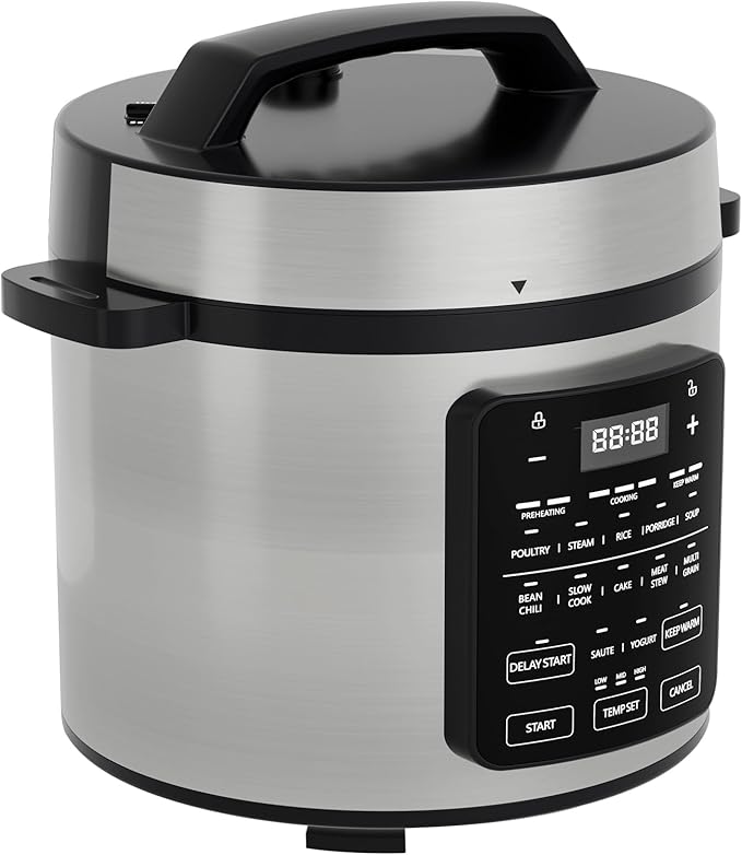 OLIXIS Electric Pressure Cooker 6 Quart Stainless Steel Multi Cooker Electric for Pressure 12-in-1 Rice, Steamer, Yogurt Maker, Slow Cook,Meat Stew, Cake, Porridge, Multigrain