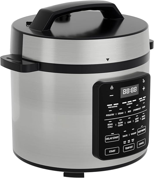OLIXIS Electric Pressure Cooker 6 Quart Stainless Steel Multi Cooker Electric for Pressure 12-in-1 Rice, Steamer, Yogurt Maker, Slow Cook,Meat Stew, Cake, Porridge, Multigrain