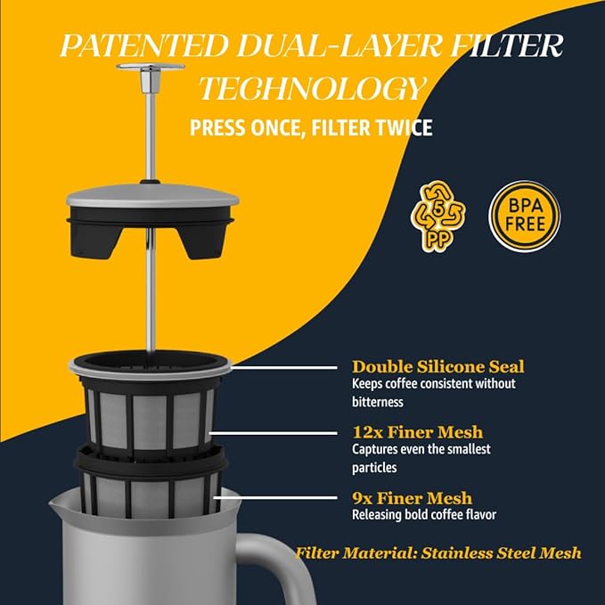 ESPRO P7 French Press Coffee Maker - Double-Walled Stainless Steel Insulated with Micro-Filter, 18 Oz, Brushed Stainless Steel