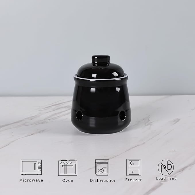 HAOTOP Ceramic Mini Garlic Keeper with Lid, Garlic Container Saver for Countertop, Keep Your Garlic Cloves Fresh (Black)