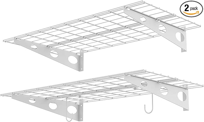 WALMANN 2 Pack Garage Wall Shelves, 2 x 4 ft/24 * 48 inch Wall Mounted Storage Shelves for Garage Heavy Duty Wall Shelving, Holds Up to 220 Lbs(White)