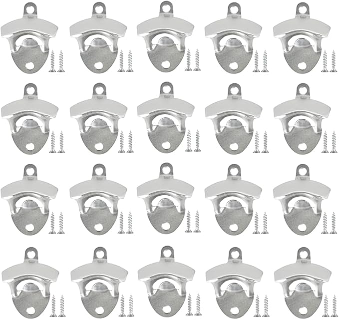 20 Pack Bottle Opener Wall Mounted, Vintage Beer Bottle Opener with Screws for Bars KTV Hotels Homes, (Silver)