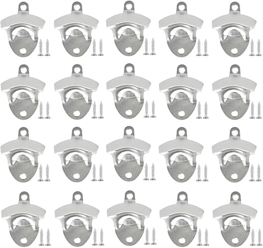 20 Pack Bottle Opener Wall Mounted, Vintage Beer Bottle Opener with Screws for Bars KTV Hotels Homes, (Silver)
