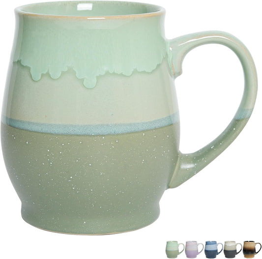Bosmarlin Extra Large Ceramic Coffee Mug, 25 Oz, Dishwasher and Microwave Safe, Oversized Big Tea Cup for Office and Home, Reactive Glaze (Green)