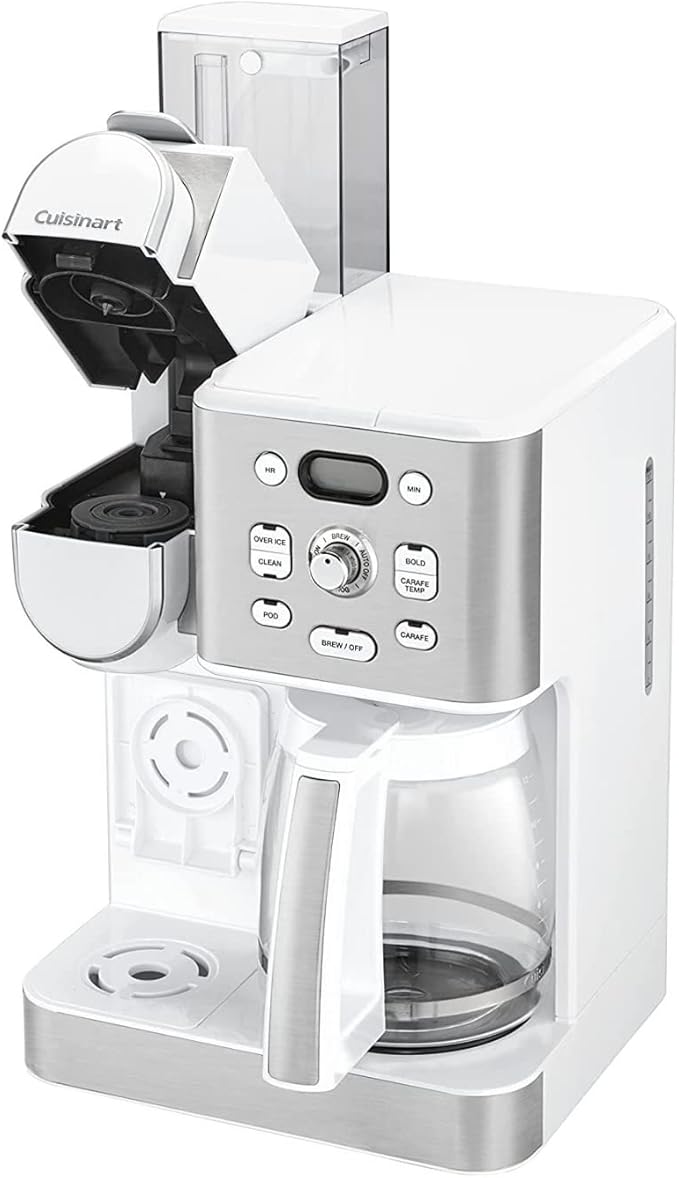 Cuisinart Coffee Maker, 12-Cup Glass Carafe, Automatic Hot & Iced Coffee Maker, Single Server Brewer, Stainless Steel, SS-16W, White
