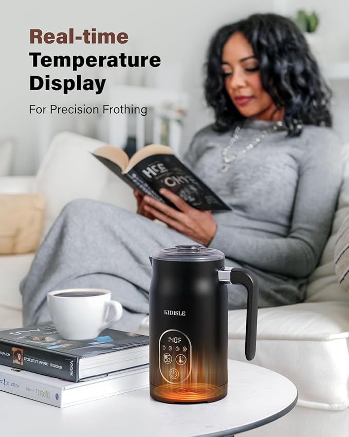 4-in-1 Electric Milk Frother and Steamer, Milk Steamer with Auto Temperature Control, Warm & Cold Foam Maker, Fast Frother for Coffee, Latte, Hot Chocolate, Cappuccino, Macchiato, Black