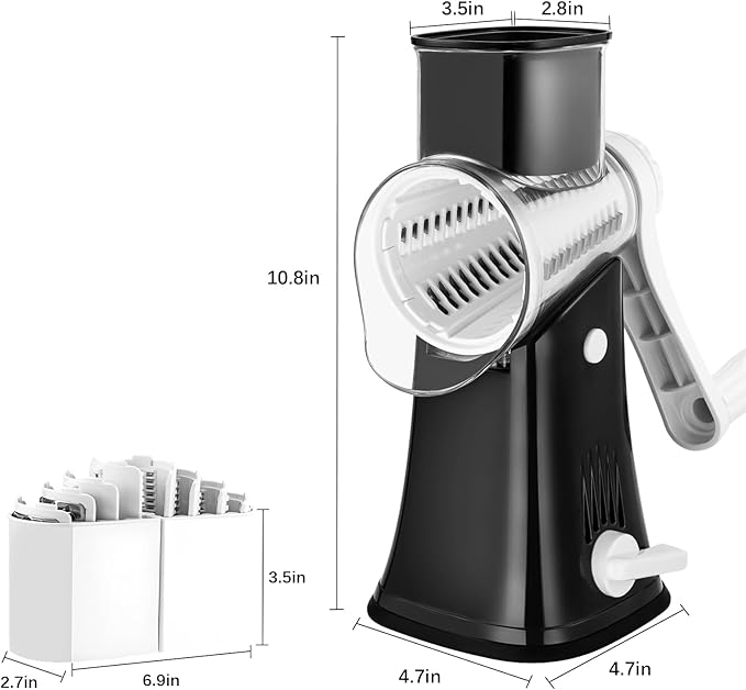Rotary Cheese Grater, 5 in 1 Rotary Grater, Replaceable Stainless Blades Cheese Shredder, Cheese Slicer, Cheese Grater Hand Crank, Easy to Clean Kitchen Gadgets with Storage Box