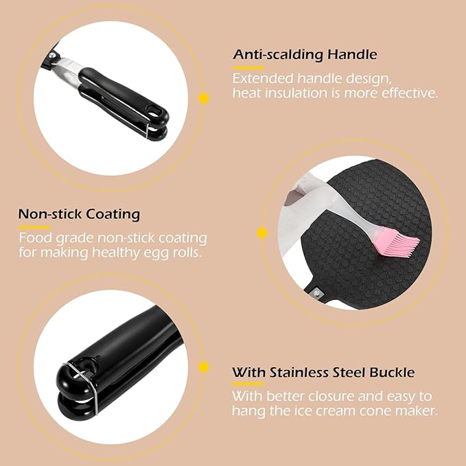 Dyna-Living Waffle Cone Maker Non-stick Ice Cream Cone Maker 8.66 inches Ice Cream Waffle Cone Maker Aluminum Egg Roll Mold Waffle Bowl Machine for Making Crispy Egg Rolls