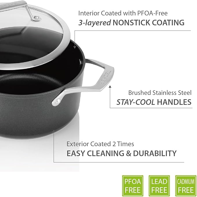 TECHEF - Onyx Collection - 2.8-quart Soup Pot with Glass Lid, coated with New Teflon Platinum Non-Stick Coating (PFOA Free)