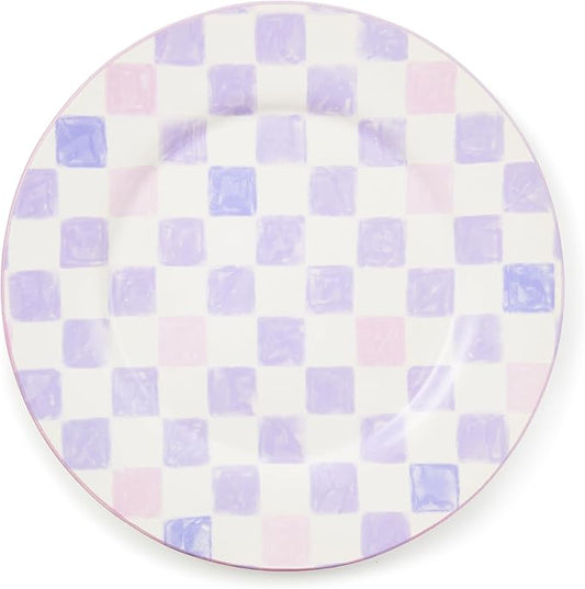 MACKENZIE-CHILDS Round Platter, Dishwasher-Safe and Microwave-Safe Stoneware Serving Platter, Lilac Check