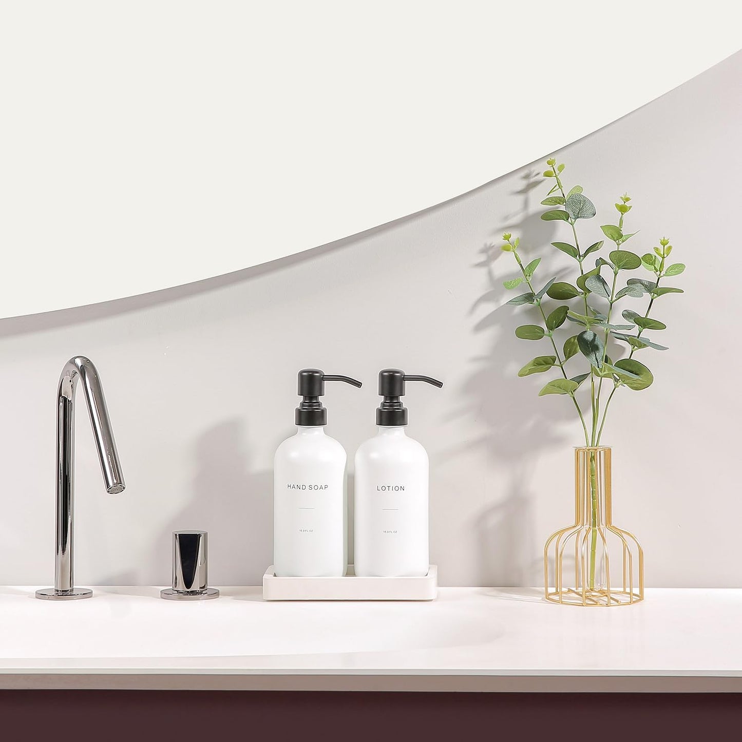 White Soap Dispenser Set, Contains Hand and Lotion Dispenser with Pump. Perfect for Guest Bathroom Decor. (White)