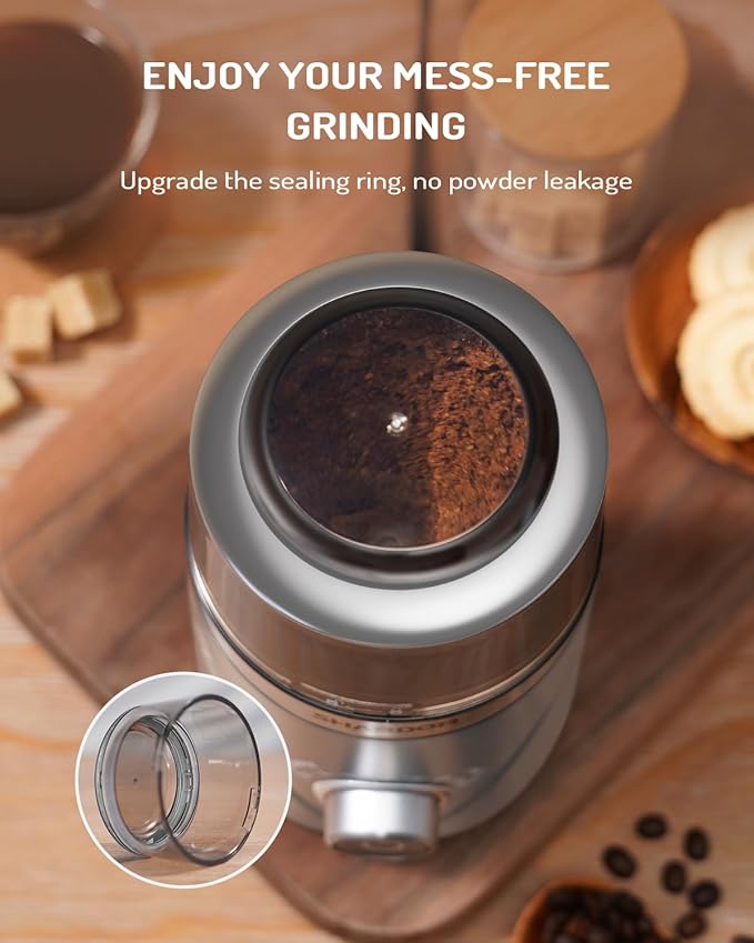 SHARDOR Adjustable Coffee Grinder Electric, Herb, Spice, Coffee Bean, Espresso Grinder with 1 Removable Stainless Steel Bowl, Silver,Updated,Version 2.0
