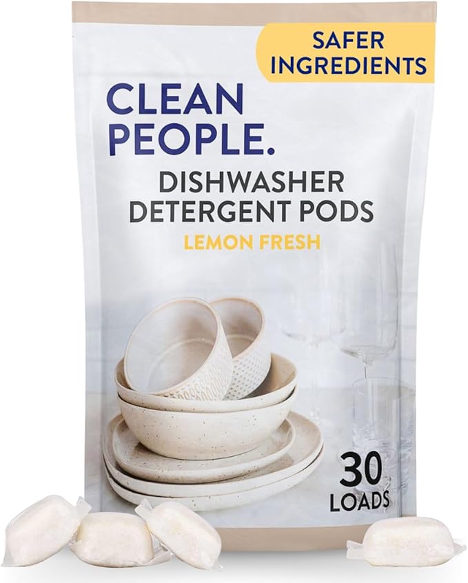 The Clean People Dishwasher Pods - Cuts Grease & Rinses Sparkling Clean - Residue-Free - Phosphate Free Dishwashing Pods - Lemon, 30 Pack