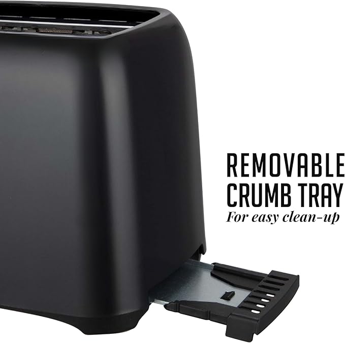 OVENTE Electric 2 Slice Toaster Machine with 6-Shade Browning Selector Setting, Compact Design and Removable Crumb Tray, 700W Power Perfect for Toasting Bread, Thin Bagels and Waffles, Black TP2210B