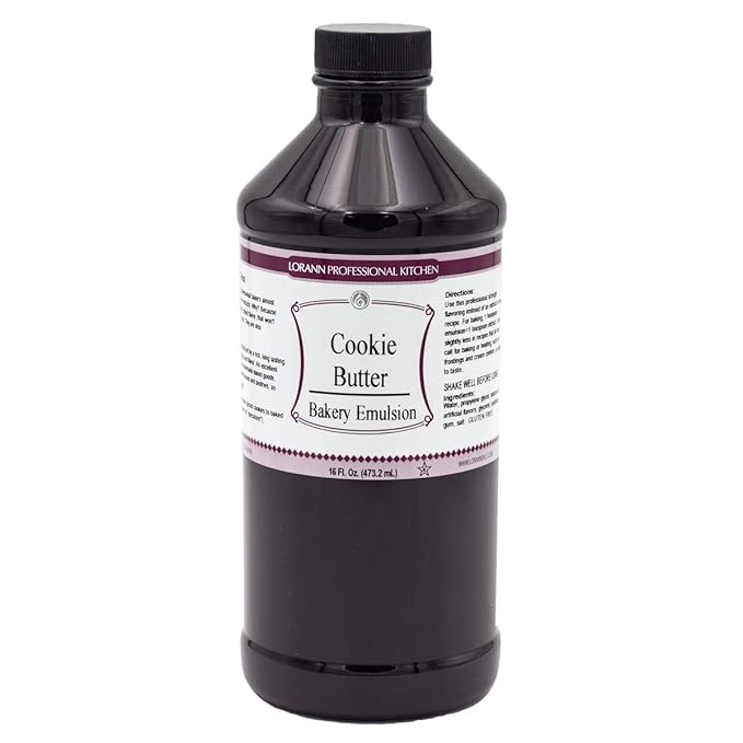 LorAnn Oils Cookie Butter Bakery Emulsion: True Essence, Ideal for Boosting Fruit Tones in Cakes, Cookies & Desserts, Gluten-Free, Keto-Friendly, Extract Substitute Essential for Your Kitchen, 16 Oz