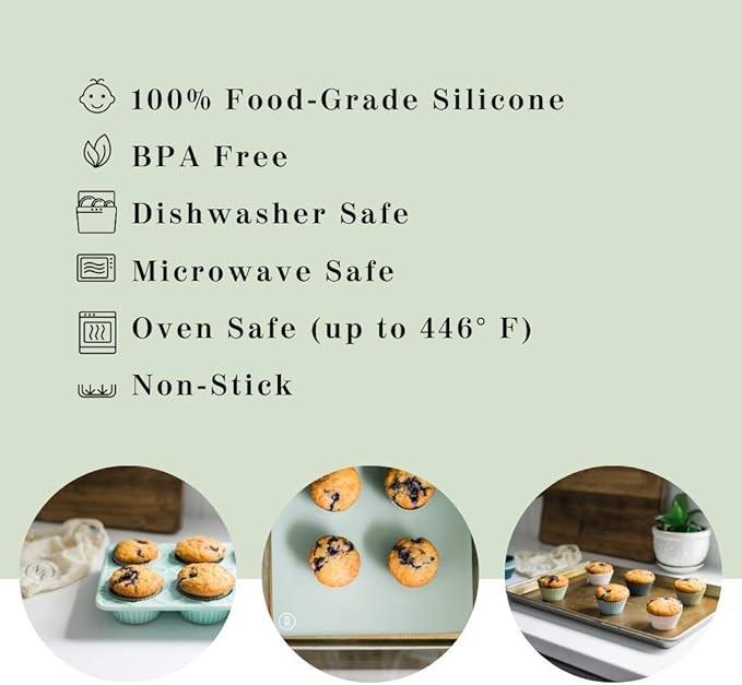 The Silicone Kitchen Reusable JUMBO Silicone Baking Cup, Non-Toxic, BPA Free, Dishwasher Safe, Jumbo, 12 Pack, White Blue Green