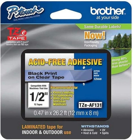 Brother Genuine P-touch TZE-MQG35 Tape, 1/2" (0.47") Wide Standard Laminated Tape, Black on Clear, Laminated for Indoor or Outdoor Use, Water-Resistant, 0.47" x 26.2' (12mm x 5M), TZeAF131