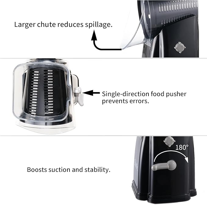 Rotary Cheese Grater Shredder - Upgraded 5 in 1 Cheese Grater with Handle and Strong Suction Base, Multi-purpose Julienne Slicer Ice Shaver Nuts Grinder for Ice, Vegetables, Fruit, Nuts