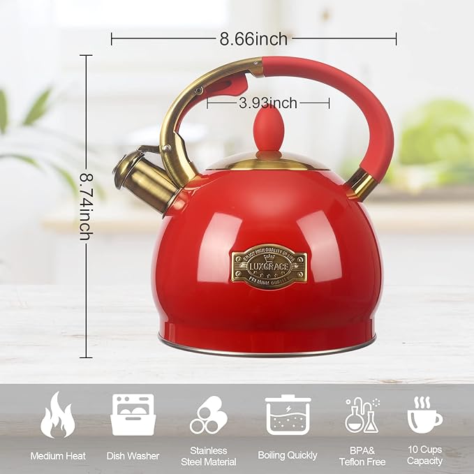 3Quart Whistling Tea Kettle Classic Teapot Stainless Steel Teakettle with Cool Grip for Stovetop