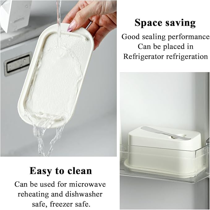 Evanda Butter Dish with Lid for Countertop and Refrigerator Door Shelf with Butter Spreader Knife, Butter Keeper, Plastic Butter Holder Tray Container for West/East Coast Butter