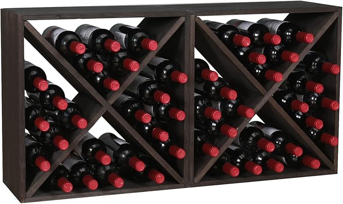 Wine Racks countertop Solid Wood Stackable Storage Rustic Retro Cube 48-Bottle Wooden Wine Rack Wine Cabinet(48BottleBlack)