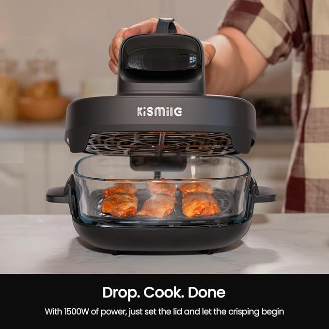 Kismile 5-in-1 Portable Glass Air Fryer, 2.6QT & 4.7QT Dual Glass Containers with Lids, 85% Less Oil, Compact Smart Air Fryer Oven for Deep Roast, Crisp, Keep Warm – Freezer & Dishwasher Safe