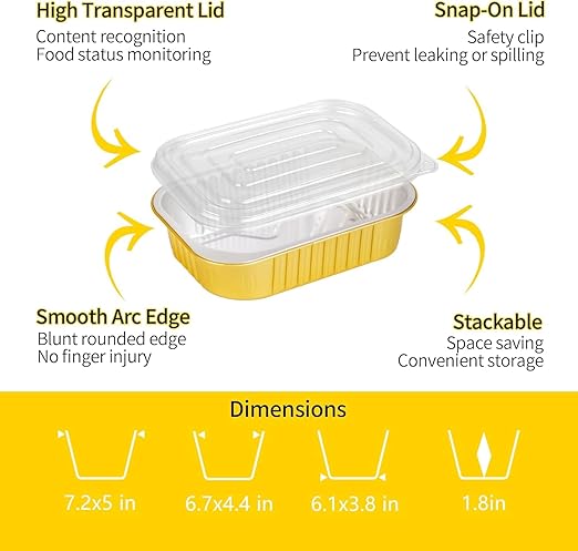 40 Pack 1.5 LB 7.2"×5"×1.8" Small Aluminum Pans with Lids Heavy Duty - 24oz Tin Foil Food Containers with Lids, Disposable Tin Foil Pans with Lids for Baking, Meal Prep, Freezer and Takeout