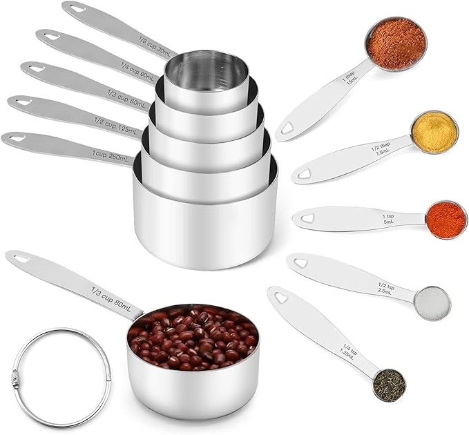 Joyhill Stainless Steel Measuring Cups and Spoons Set of 10 Piece, Stackable, Nesting Metal Measuring Cups for Dry & Liquid Ingredients, Cooking & Baking