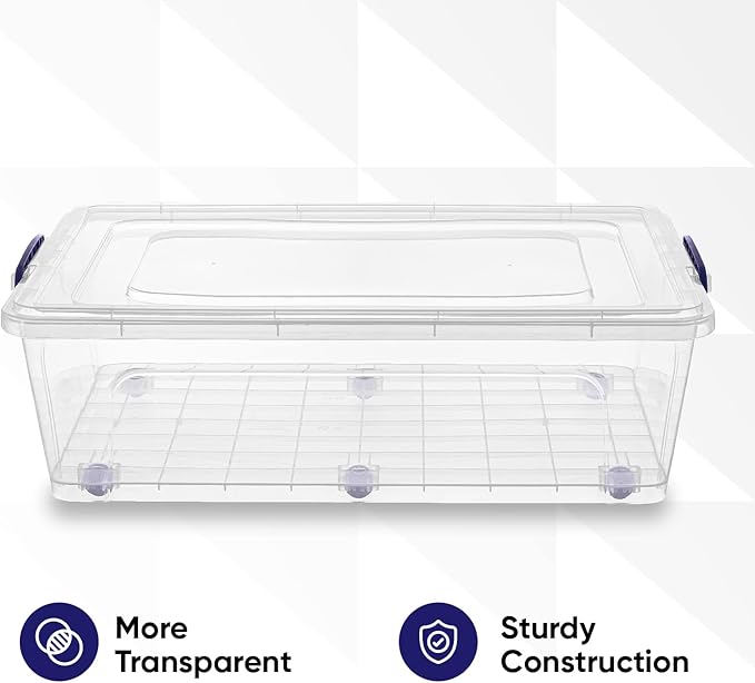 Superio Storage Bins with Lids, Clear Plastic Containers for Organizing, Stackable Totes, BPA Free, Odor Free, Organizer Boxes for Home, and Dorm (2 Pack, 42 Quart)