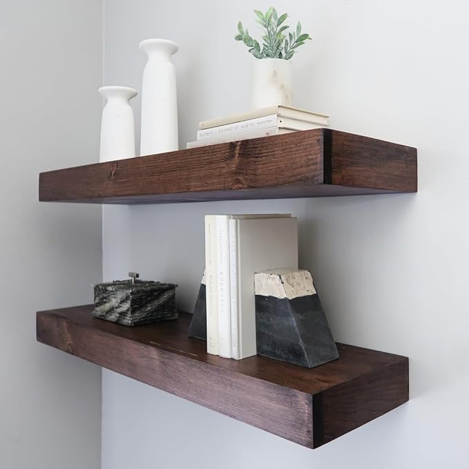 Modern Floating Shelves 3 Inches Thick for Wall, Wide Shelves for Kitchen, Living Room, Bedroom, and Bathroom, Natural Pine Wood, Rustic Wooden Shelf, (Set of 2) (Provincial, 36Lx3Hx8D)